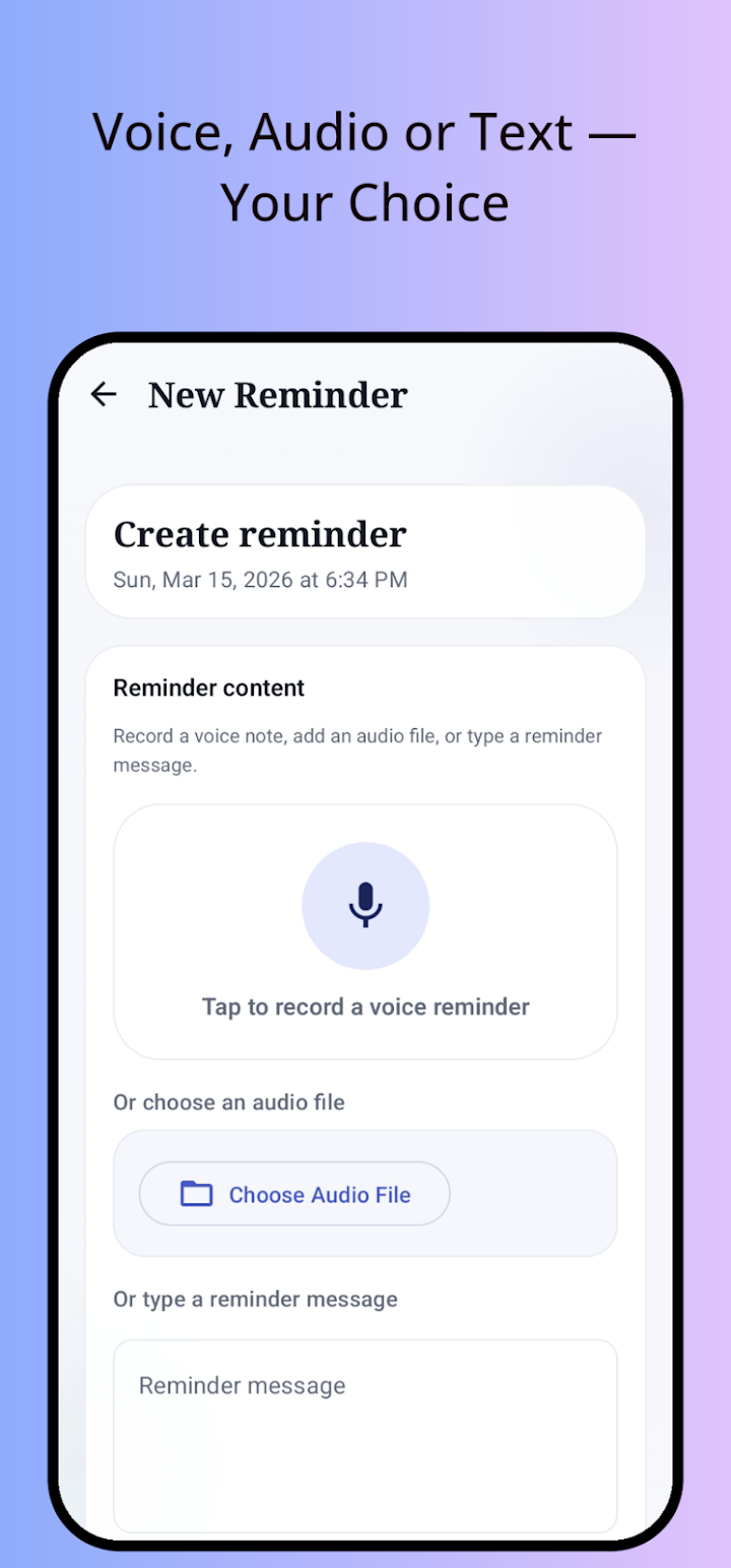 SpeakAlert screenshot — daily, weekly and custom repeat schedules